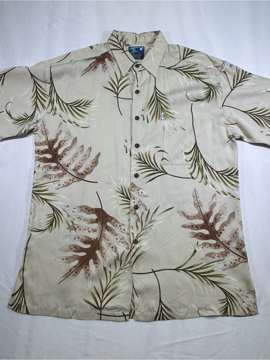 Hawaiian moon Other - Men's Beige Tropical Print Short Sleeve Button-Down Shirt